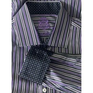 English Laundry Mens Shirt Purple Gray Stripe Long Sleeve XL 17 34/35 Flip Cuffs